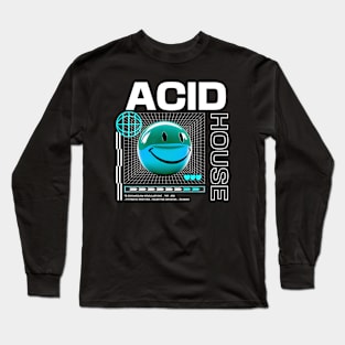 ACID HOUSE  - 3D Smiley (Blue/White) Long Sleeve T-Shirt